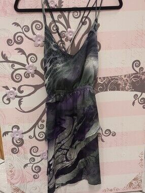 Tiered V-Neck Purple and Gray Printed Dress